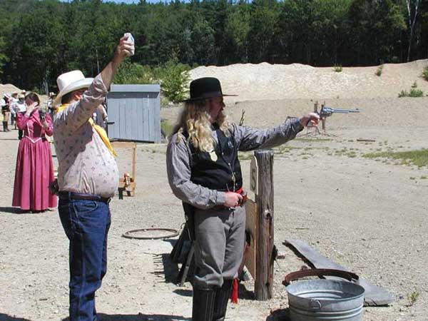 Wild Bill Blackerby shooting pistol during 2002 SASS NH State Championships.