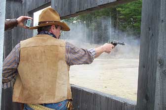 Owl Hoot shooting pistol at the May 04 Shoot at Pemi Gulch.