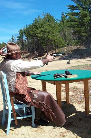 The Lazarus Man shooting pistol.