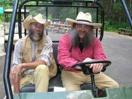 Hermit Joe and Capt. Sideburns riding the mule.