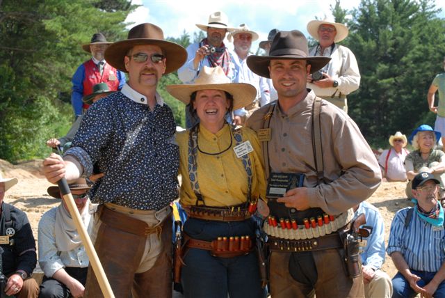 Top Gun Shoot-out Winners Hawley McCoy and James Samuel Pike with Top Gun Shoot-out sponsor Jimmy Spurs (left).