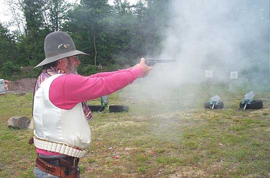 Making smoke ... at the 2003 Flat Gap Jack Cowboy Shootout.